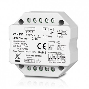 V1-H/P nuolatinės įtampos valdiklis, 12-48V, 1x 8A, Push-Dimm