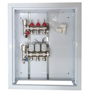 Grindinio šildymo kolektorius 3 kontūrų su terminėmis pavaromis NC AC230V ir debitomačiais